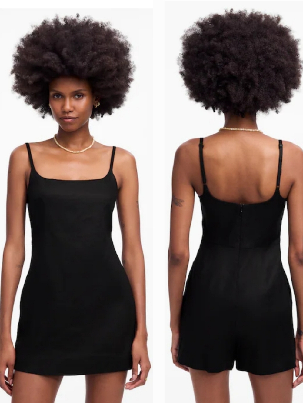 Madewell Squareneck Smocked Linen Mini Skort Romper In Jet Black - Picture 10 of 11